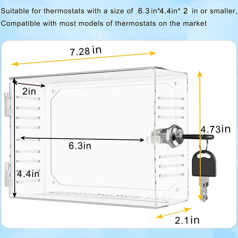 Universal Thermostat Lock Box with Key,Clear Large Thermostat Cover for Thermostat on Wall,Thermostat Guard Fits Thermostats 6.3 x 4.4 x 2 inches or Smaller