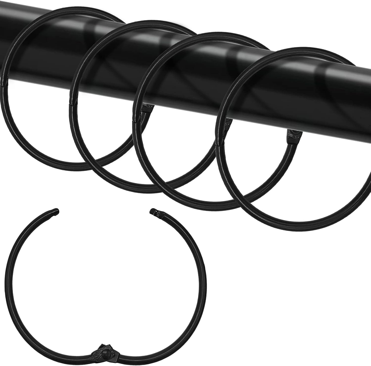 Shower Curtain Hooks Rings,12 Pcs Rustproof Metal Shower Hooks for Shower Curtain,Glide Smoothly Round Shower Rings for Curtain,Shower Curtain Rings for Bathroom Shower Rod,Snap Joint Design (Black)