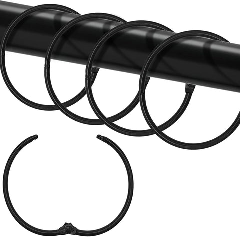 Shower Curtain Hooks Rings,12 Pcs Rustproof Metal Shower Hooks for Shower Curtain,Glide Smoothly Round Shower Rings for Curtain,Shower Curtain Rings for Bathroom Shower Rod,Snap Joint Design (Black)