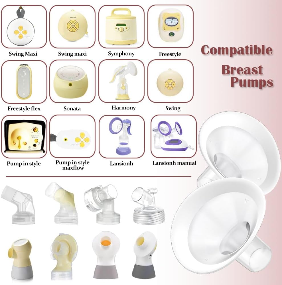2pcs 25mm Soft Rim Flanges with 106 Degree Wider Opening Angle for Medela Breast Pump, PersonalFit, Freestyle, Maxflow, Freestyle Flex Swing Maxi Connector, Lansinoh Signature Pro