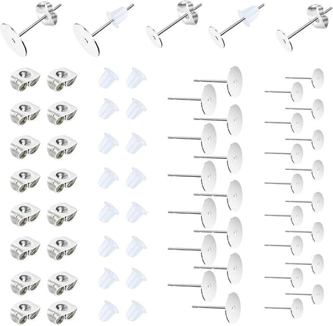 450PCS Earring Posts Stainless Steel Flat Pad,Hypoallergenic Stud Earrings