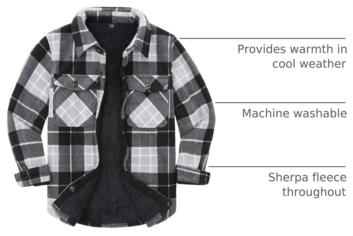 ThCreasa Boys Sherpa Lined Plaid Button Shirt Jacket