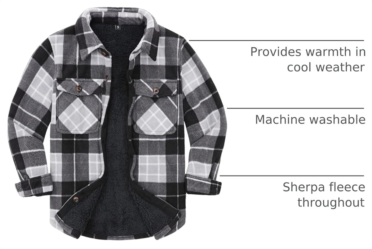 ThCreasa Boys Sherpa Lined Plaid Button Shirt Jacket