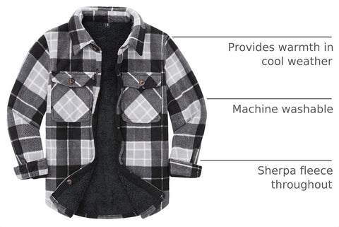 ThCreasa Boys Sherpa Lined Plaid Button Shirt Jacket