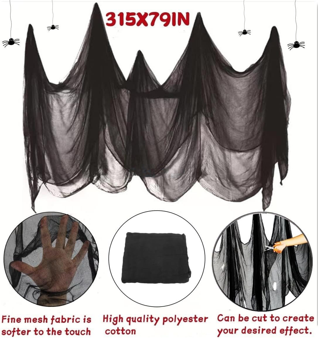 Niurui Halloween Black Creepy Cloth 315 x 79 inch Spooky Halloween Decoration for Haunted Houses Outdoor Party Supplies