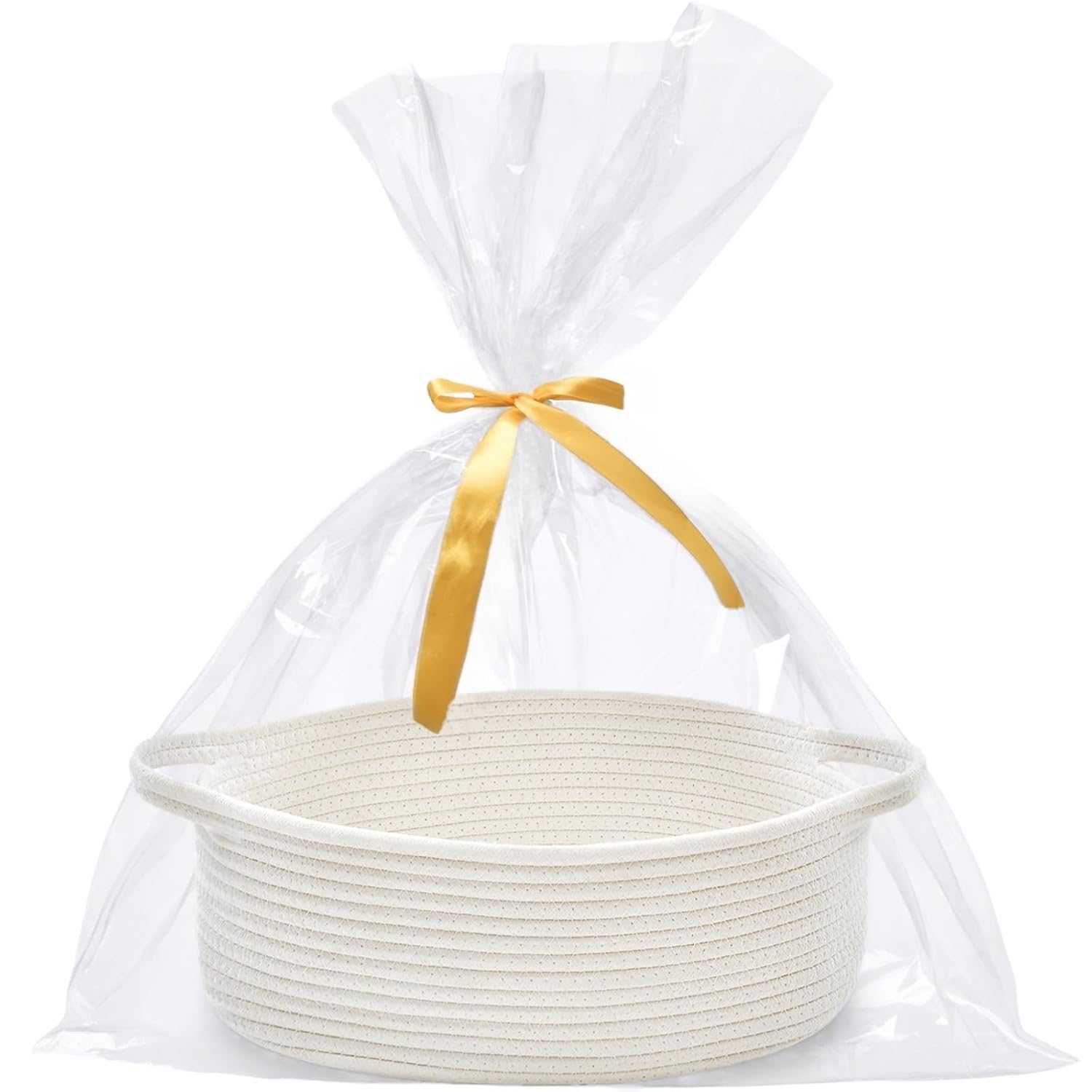 Optish White Medium Woven Rope Basket, Gift Empty Basket with Bag & Ribbon