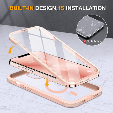 miracase for iPhone 13 mini Case 5.4",Built-in Glass Screen Protector,Pink