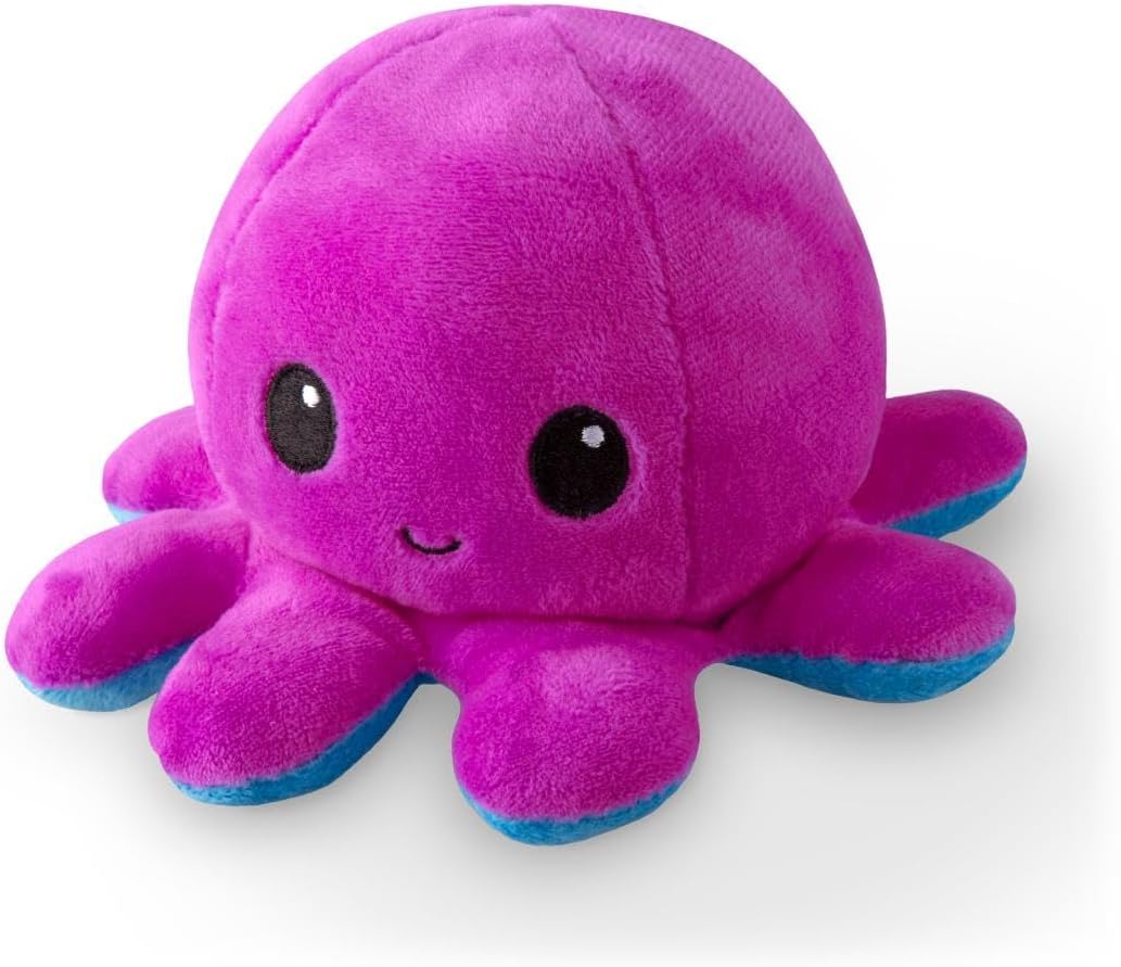 TeeTurtle Reversible Octopus Plushie - 4-Inch Purple Purple + Blue Two-Sided Flip Plush Toy with Embroidered Details - Cute Mini Collectible Plush for Kids, Teens, and Adults