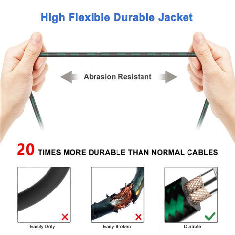 XLR Male to 1/4 Cable 3ft 2 Pack 1 Meter Green Braided
