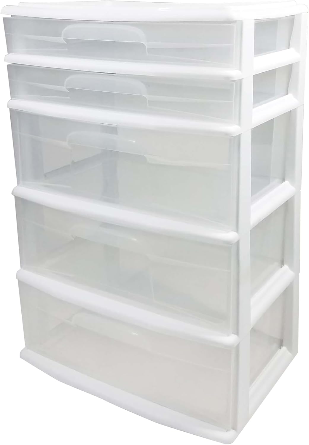 Homz 5-Drawer Plastic Bedroom & Closet Organizer Storage, Clear/White Frame