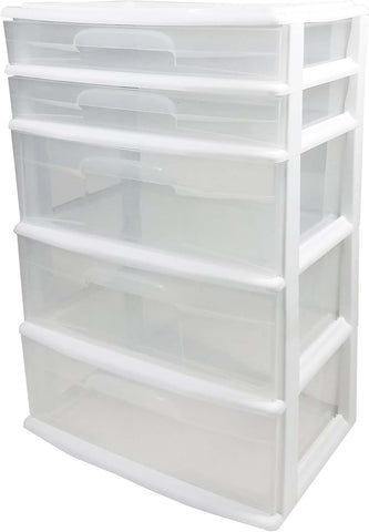 Homz 5-Drawer Plastic Bedroom & Closet Organizer Storage, Clear/White Frame