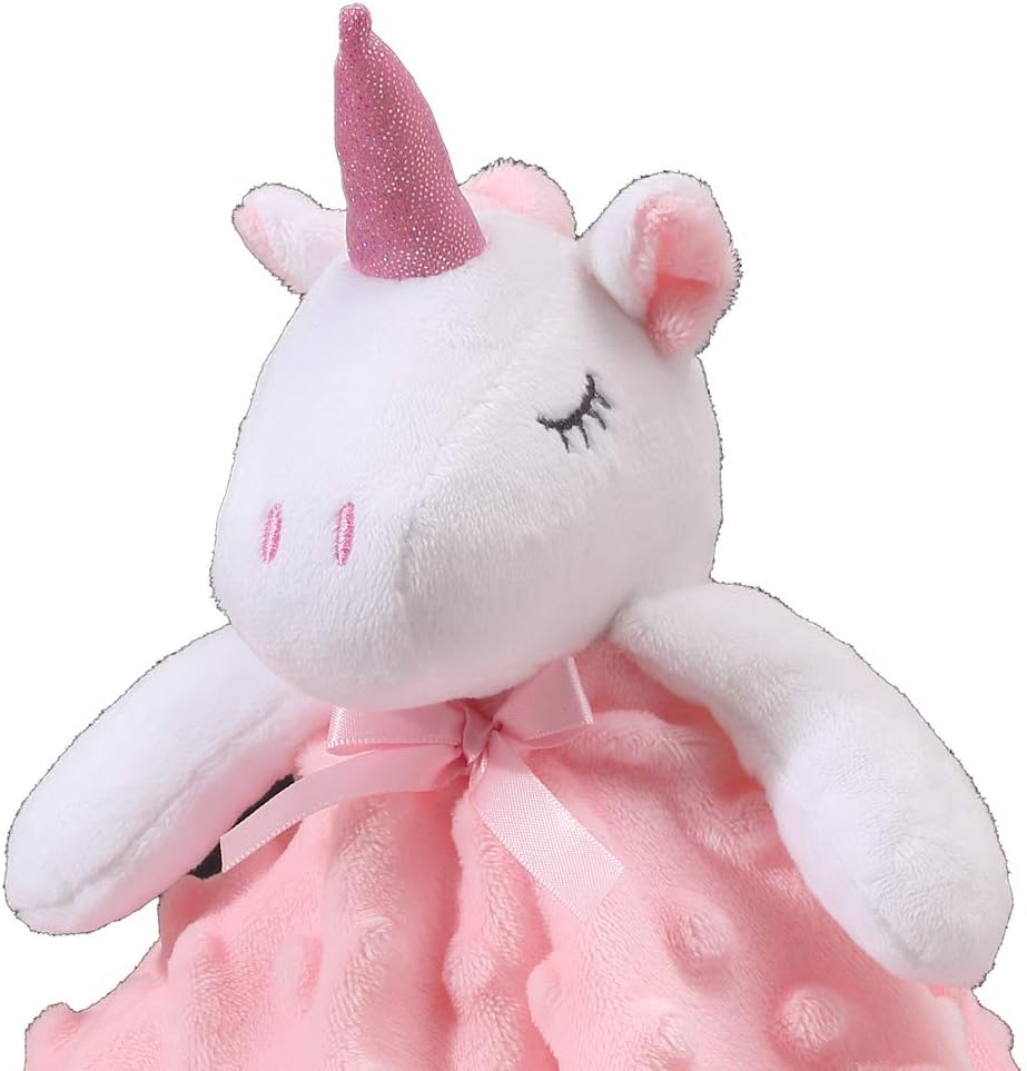 CREVENT Cozy Plush Baby Security Blanket Loveys for Baby Girls, Minky Dot Front + Sherpa Backing with Animal Face (Pink Unicorn)
