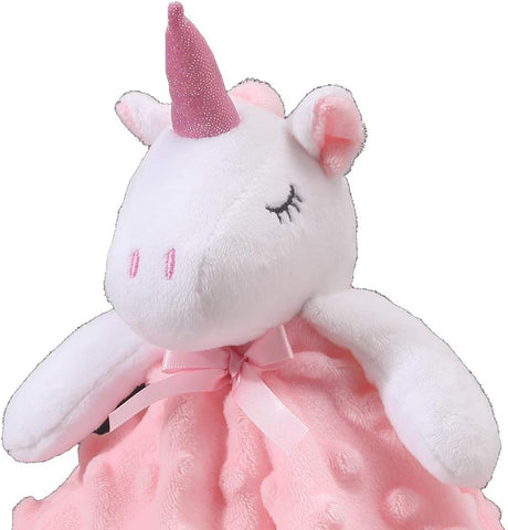 CREVENT Cozy Plush Baby Security Blanket Loveys for Baby Girls, Minky Dot Front + Sherpa Backing with Animal Face (Pink Unicorn)