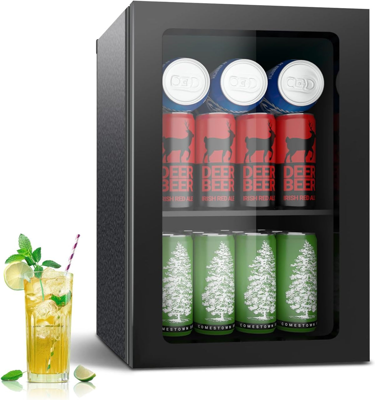 Beverage Refrigerator Cooler, 0.6 Cu.Ft/24 Can Fridge, Clear Door