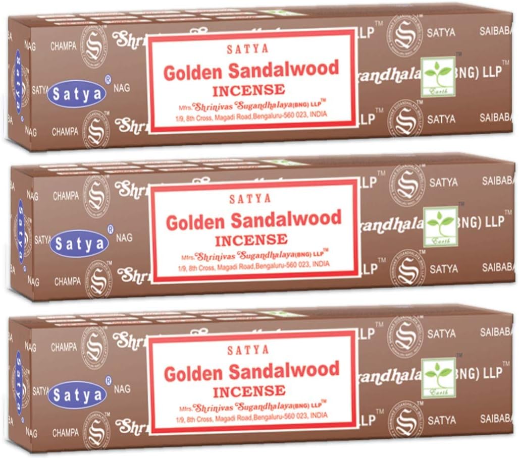 3 Packs Original Satya Sai Baba Nag Champa Incense Sticks Joss Insence - Insense 15g Box NagChampa Agarbatti (Golden Sandalwood)
