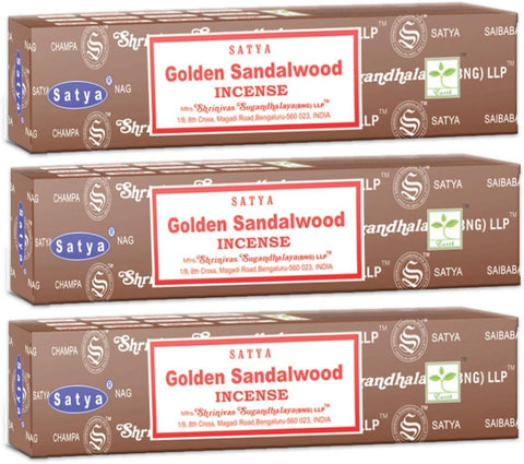 3 Packs Original Satya Sai Baba Nag Champa Incense Sticks Joss Insence - Insense 15g Box NagChampa Agarbatti (Golden Sandalwood)