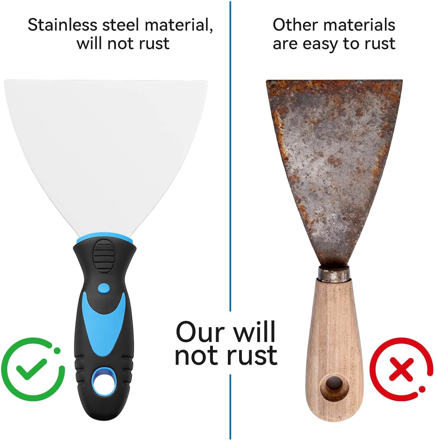 6 Pack Putty Knife Set – Stainless Steel Spackle & Paint Scrapers (1", 1.5", 2", 3", 4", 5") | Flexible Metal Scraper Tools for Drywall Repair, Wallpaper Removal, Plaster & Adhesive