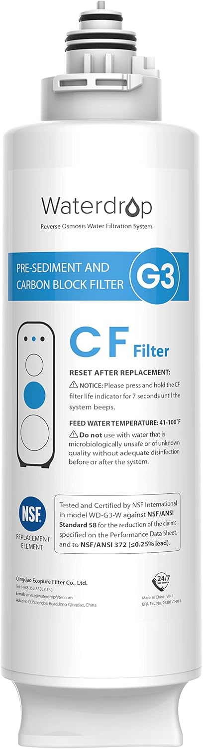 Waterdrop G3-N1CF Filter, Replacement for G3-W & G3P600 & G3P800 RO System