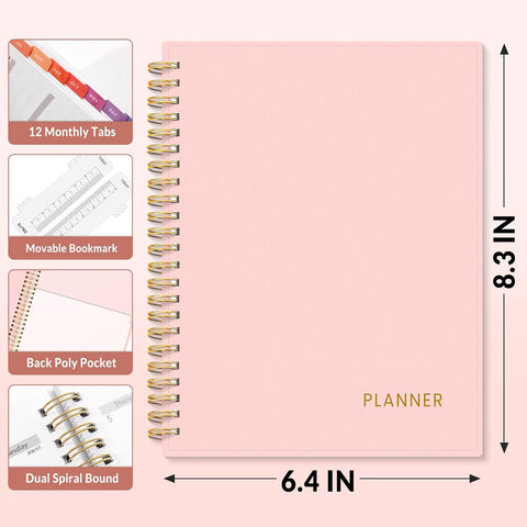 SUNEE Academic Planner 2026-2027 – Weekly & Monthly Planner, July 2026 to June 2027, 6.4"x8.3", Thick Paper, Tabs, Pockets, Bookmark, Spiral-Bound, Student Teacher Organizer, Pink