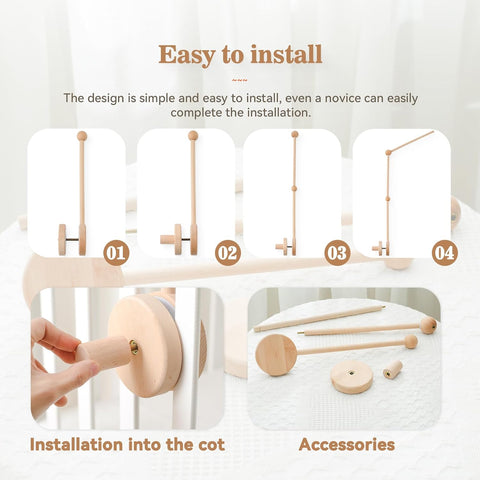 Baby Crib Mobile Arm,HBM 36 inch Wooden Mobile Arm for Crib Mobile Hanger for Crib Baby Girl Nursery Decor