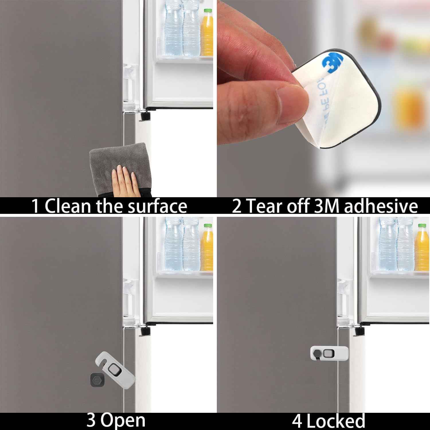 2Pack Child Proof Refrigerator Lock,Fridge Locks for Kids with Sticky Adhesive Pads,Baby Safety Locks for Fridges, Cabinets, Drawers, Double Doors and More (2 Pack)
