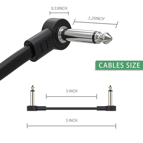 6-Pack 3 Inch Flat Guitar Patch Cables Short Pedal Cable
