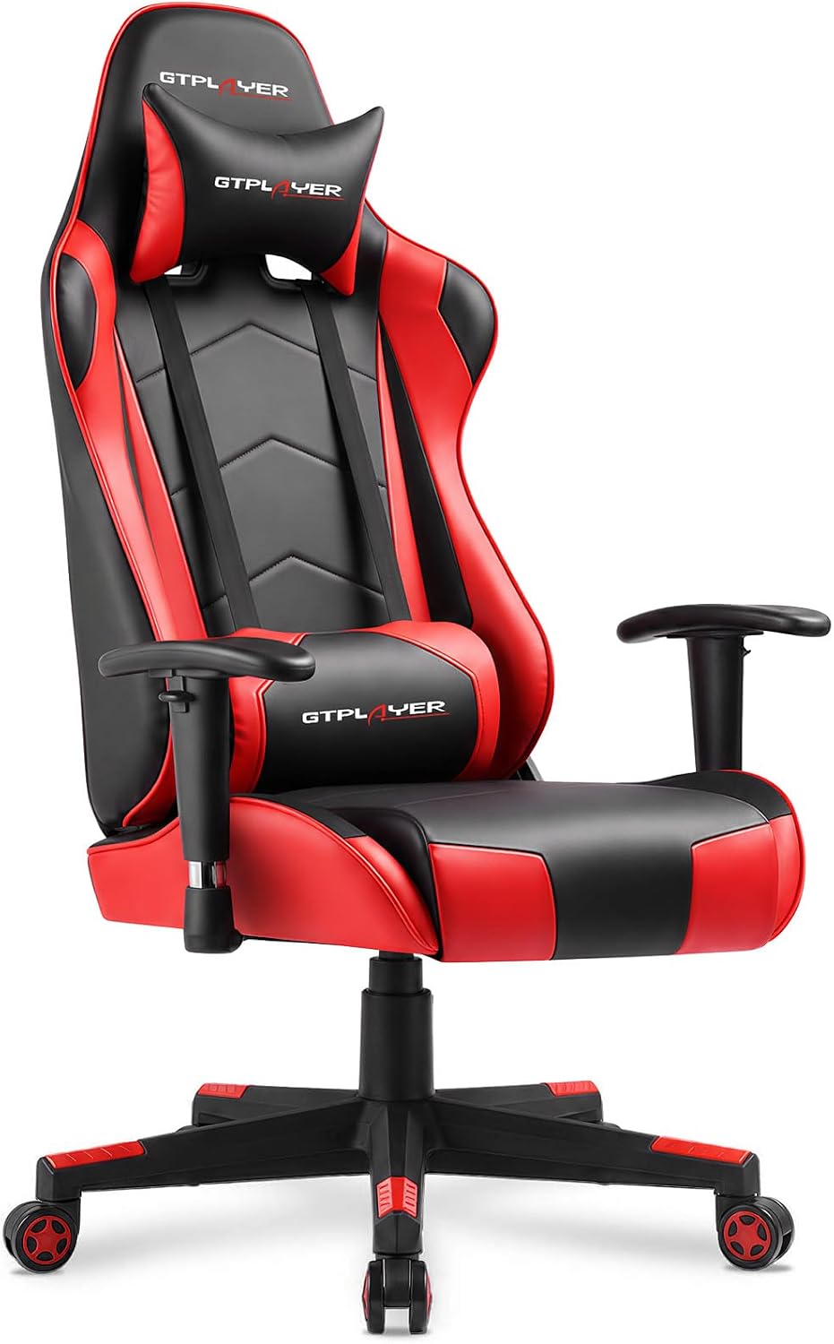 GTPLAYER Gaming Chair with Footrest, Ergonomic Computer Game Desk Chair, Reclining Chair Seat Height Adjustment, Swivel Rocker with Headrest and Lumbar (Red)