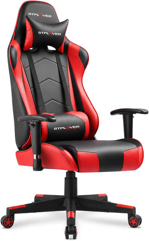 GTPLAYER Gaming Chair with Footrest, Ergonomic Computer Game Desk Chair, Reclining Chair Seat Height Adjustment, Swivel Rocker with Headrest and Lumbar (Red)