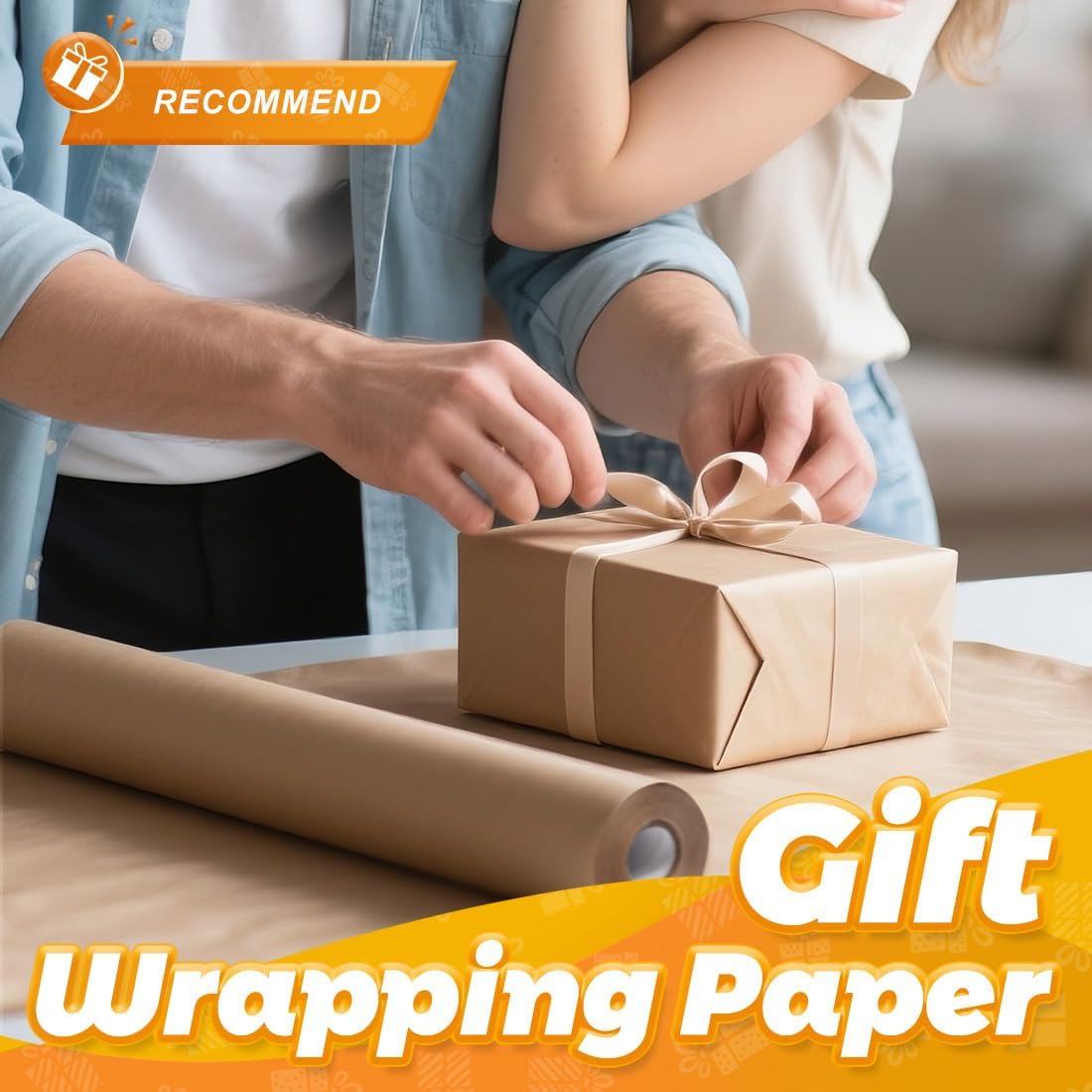 PerkHomy Brown Kraft Paper Roll 17.5" x 600" (50') for Gift Wrapping Bulletin Board Craft Art Bouquet Flower Packing Moving Shipping Floor Covering Table 70GSM 50LB (Brown, 17.5" x 50')