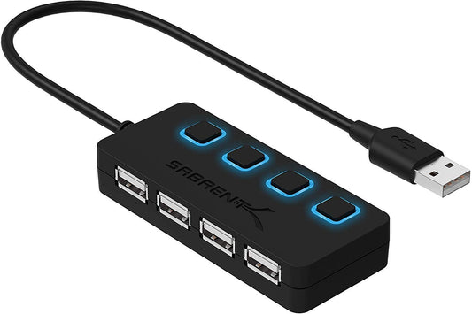 SABRENT 4 Port USB 2.0 Data Hub with Individual LED lit Power Switches [Charging NOT Supported] for Mac & PC (HB-UMLS)