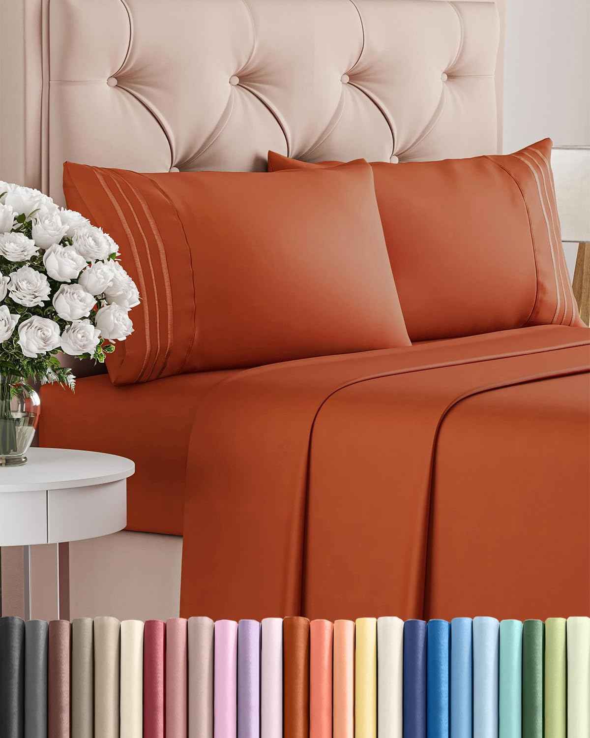 Full Size 4 Piece Sheet Set - Breathable & Cooling Sheets - Terracotta