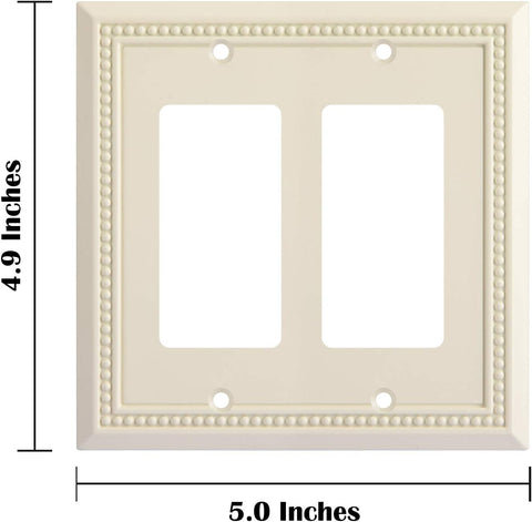 Henne Bery Sunken Pearls Heavy Duty Decorative Wall Plate Switch Plate Outlet Cover, Durable Solid Zinc Alloy (Double Decorator, Light Almond)