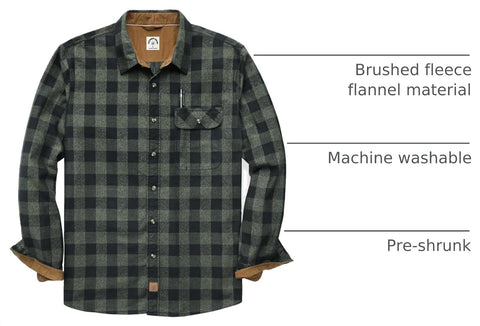 Dubinik® Flannel Shirt for Men Long Sleeve Casual Brushed 100% Cotton Vintage