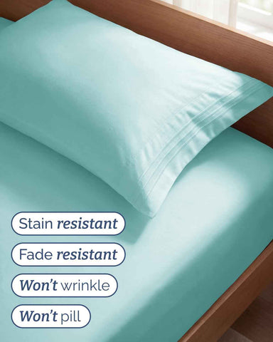 Twin Size 3 Piece Sheet Set - Comfy Breathable & Cooling Sheets - Spa Blue