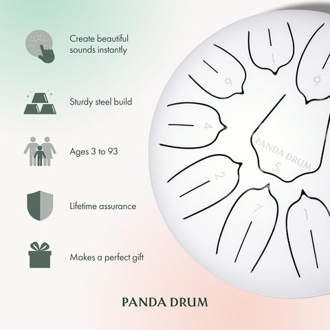 Panda Drum Plus (White) | Steel Tongue Drum for Inside & Outside | 11 Inch