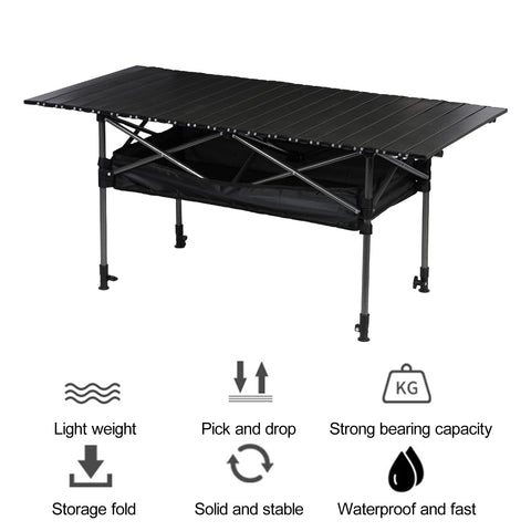 Honrane Outdoor Folding Portable Picnic Camping Table, Adjustable Height Camping Table, Outdoor Table with Storage Organizer and Carrying Bag, Picnic Table for Outdoor Cooking, Picnic, Camp, Boat,