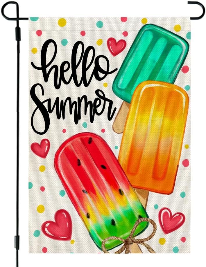 CROWNED BEAUTY Summer Garden Flag Popsicles Double Sided 12x18 Inches Small Burlap Seasonal Welcome Yard Decoration for Outside Porch CF1813-12