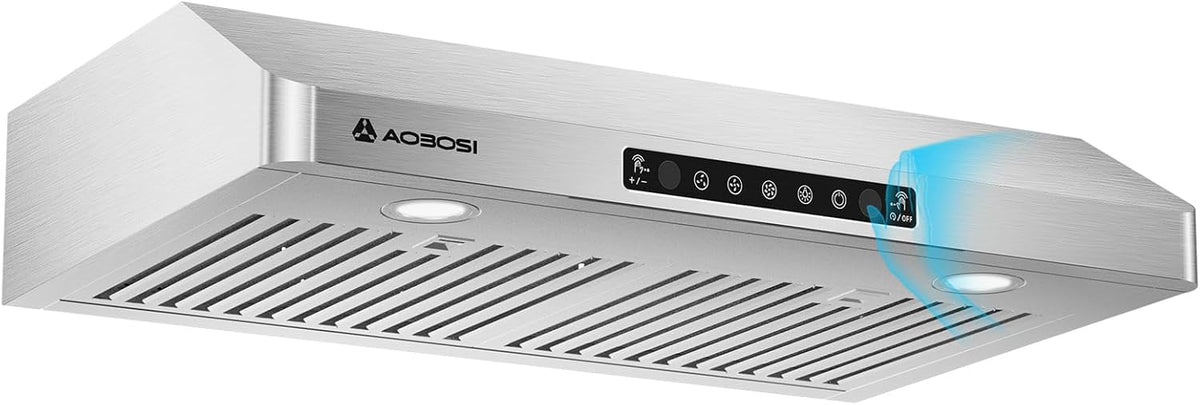 AAOBOSI Range Hood 30 inch Under Cabinet, (Upgraded)800-CFM Gesture Sensing/Touch Control/Motor,3 Speed Range Hood with LED Lights Exhaust Fan, Stainless Steel Kitchen Vent Hood