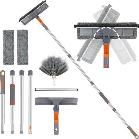 Lajunven Window Squeegee Cleaner Kit,3 in 1 Cleaning Kit with Extension Pole and Cobweb Duster,62‘’ Telescopic Window Washing Equipment with Bendable Head,Window Squeegee Professional for High Window