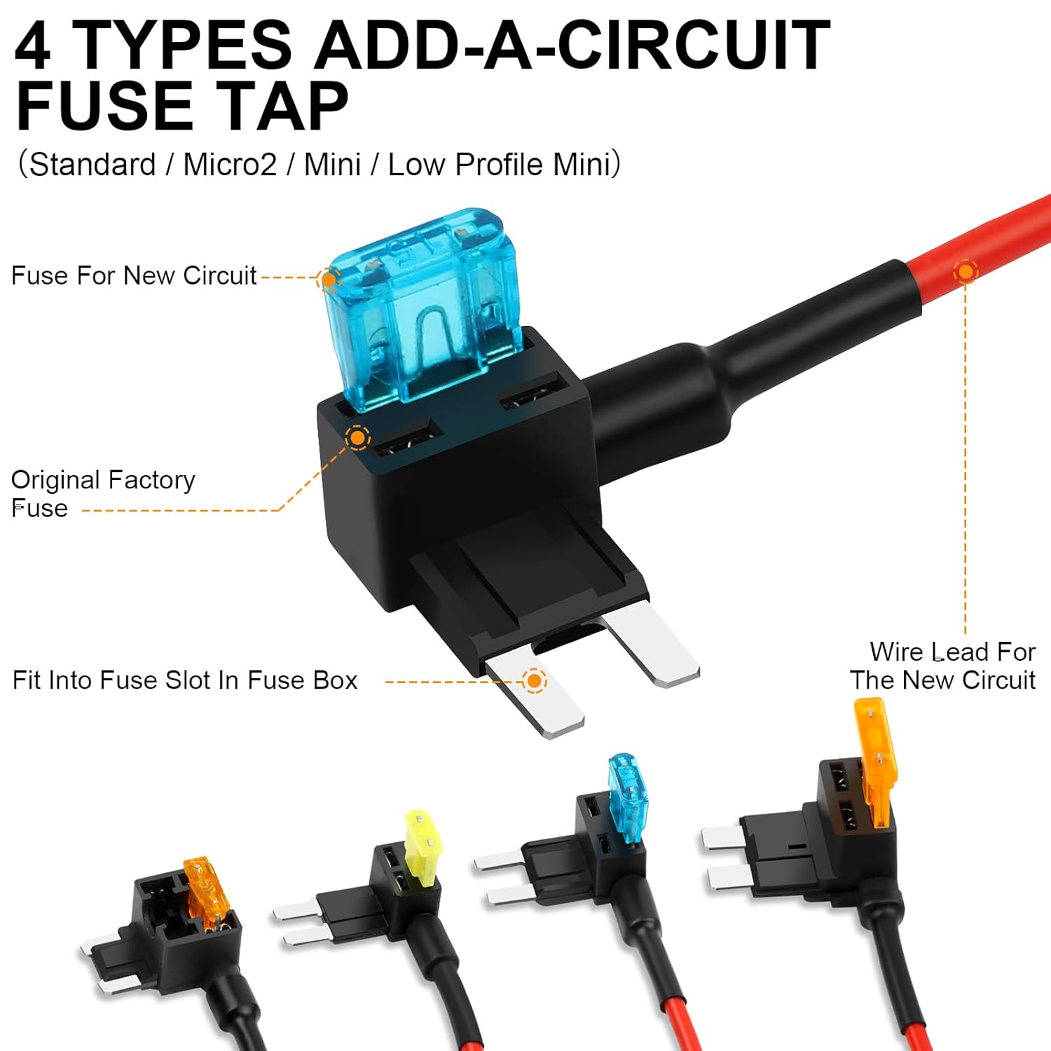 Cooclensportey 16 Pack 4 Types Fuse Tap, 12V Car Add a Circuit Fuse Tap Kit