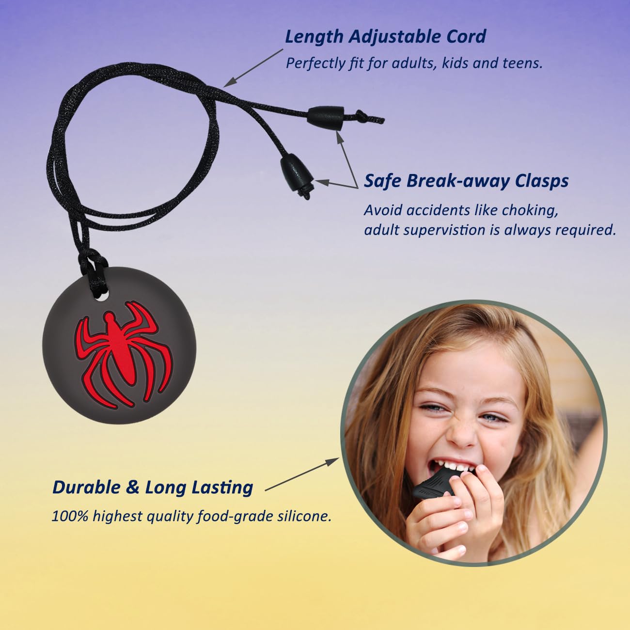Chew Necklaces for Sensory Kids Boys, 6 Pack Chewy Necklace Sensory Toys for Kids with Autism, ADHD, SPD, Silicone Adult Chew Toys Teething Necklace Reduce Chewing Biting Fidgeting
