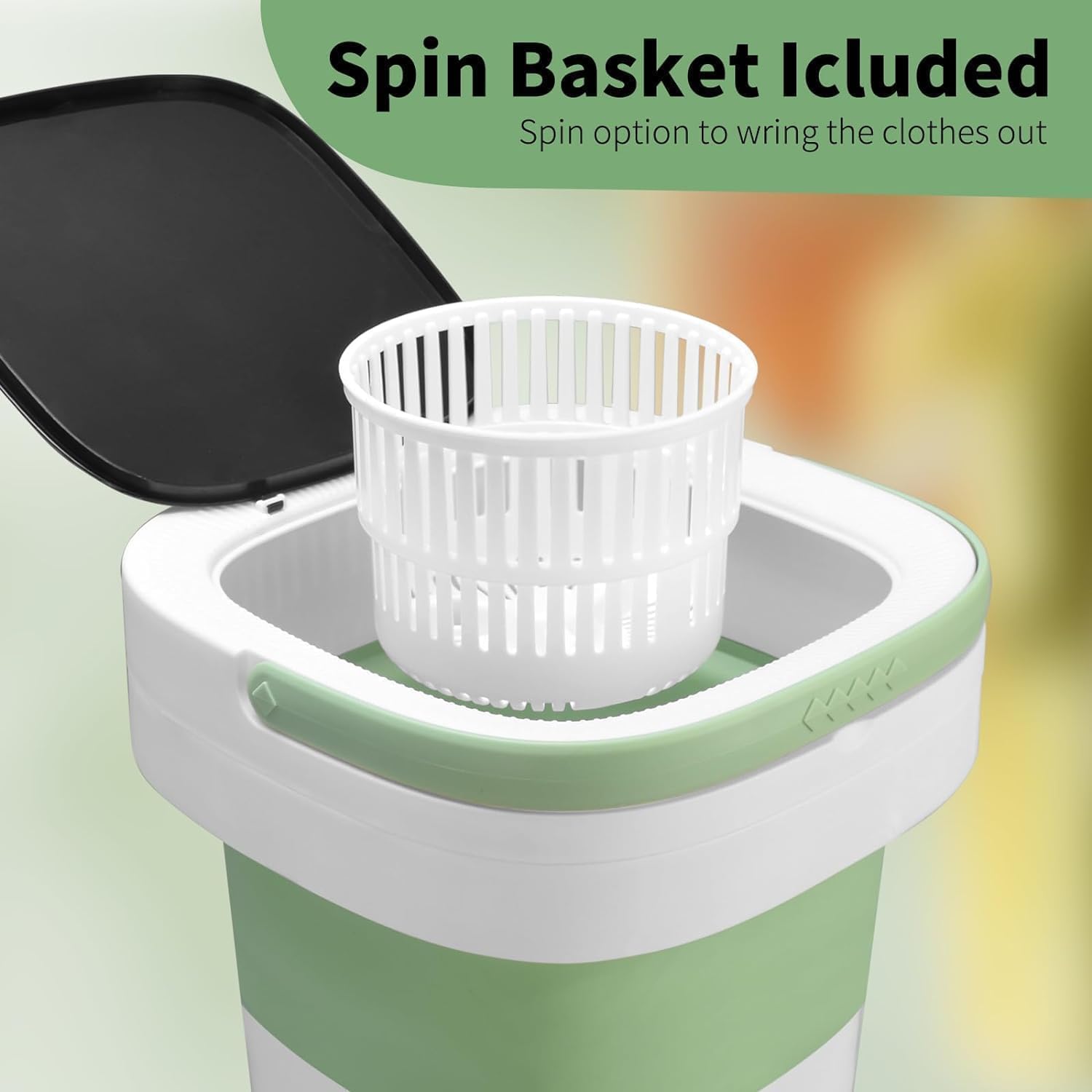 Portable Mini Washing Machine, Foldable Washer and Dryer with 3 Modes Deep Cleaning, Upgraded Small Collapsible Laundry for Hotel, Apartment, Home and Travel - Green