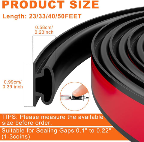 Black Rubber Weather Stripping Door Seal Strip, D Shape Door Rubber Weather Seal Strip, SelfAdhesive Weatherstripping Soundproofing Doors Sealing Strip for Windows (50 feet, Black)