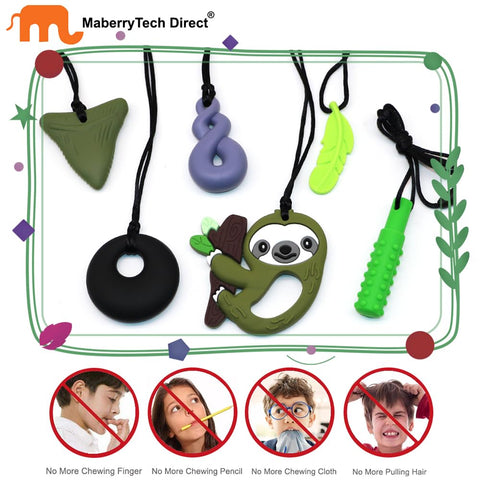 Sensory Chew Necklace for Kids Boys Girls, 6 Pack Silicone Chew Toys for Kids with ADHD Autism, Anxiety, Chewy Necklace Sensory Toys Reduce Adult Chewing Fidgeting (Green Sloth)