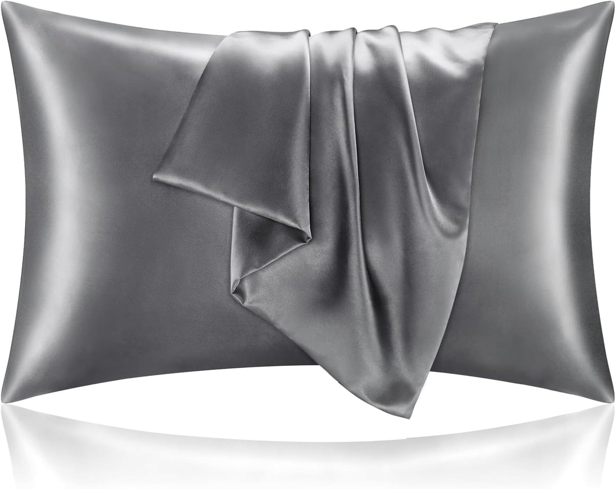 BEDELITE Satin Pillowcases, Queen Size 20x30 Inch, Dark Grey, Set of 2