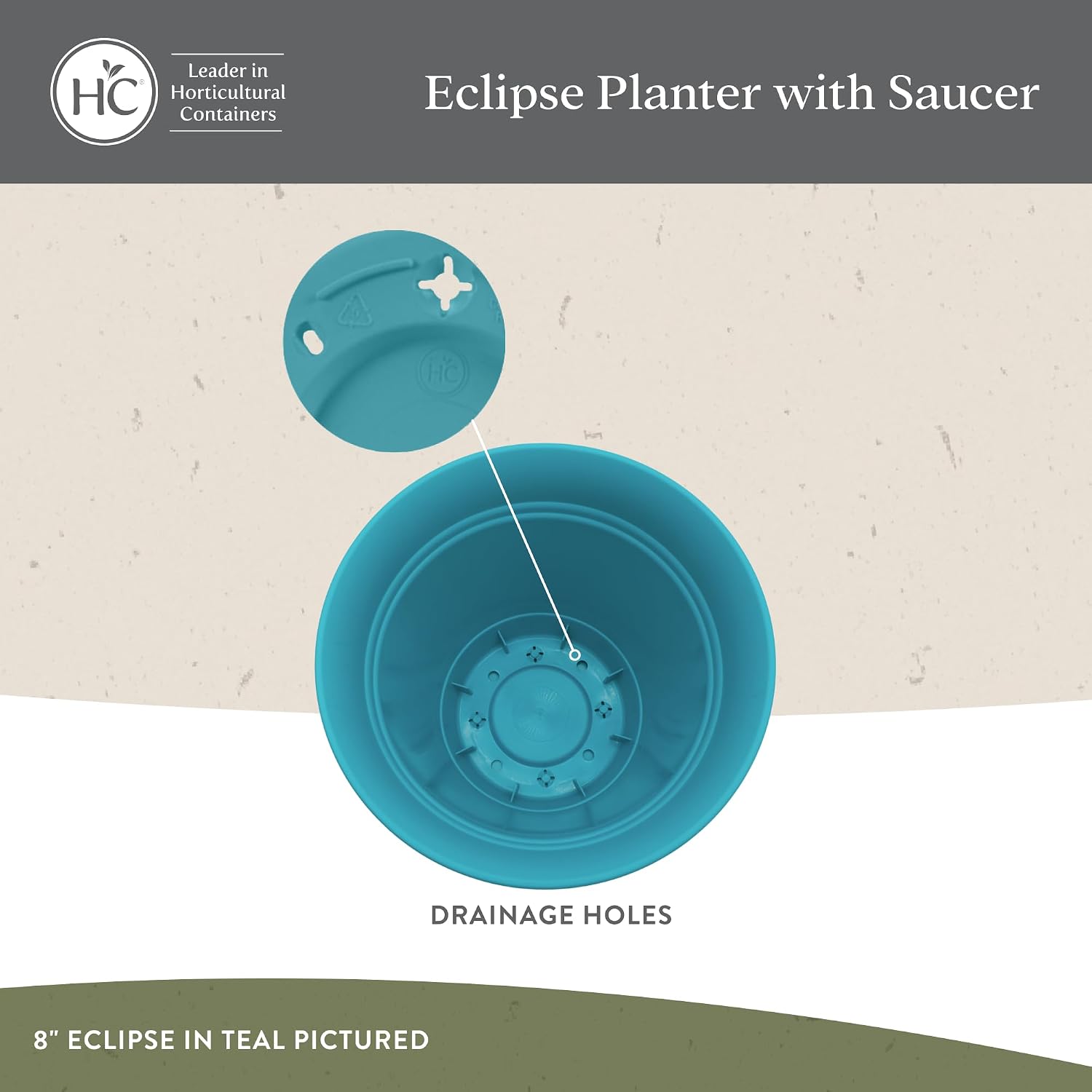 The HC Companies Eclipse Round Planter with Saucer - Outdoor & Indoor Plant Pot with Drainage Holes - Lightweight, UV-Resistant Plastic Pots for Plants, Flowers & Herbs (12" Warm Gray, Pack of 1)