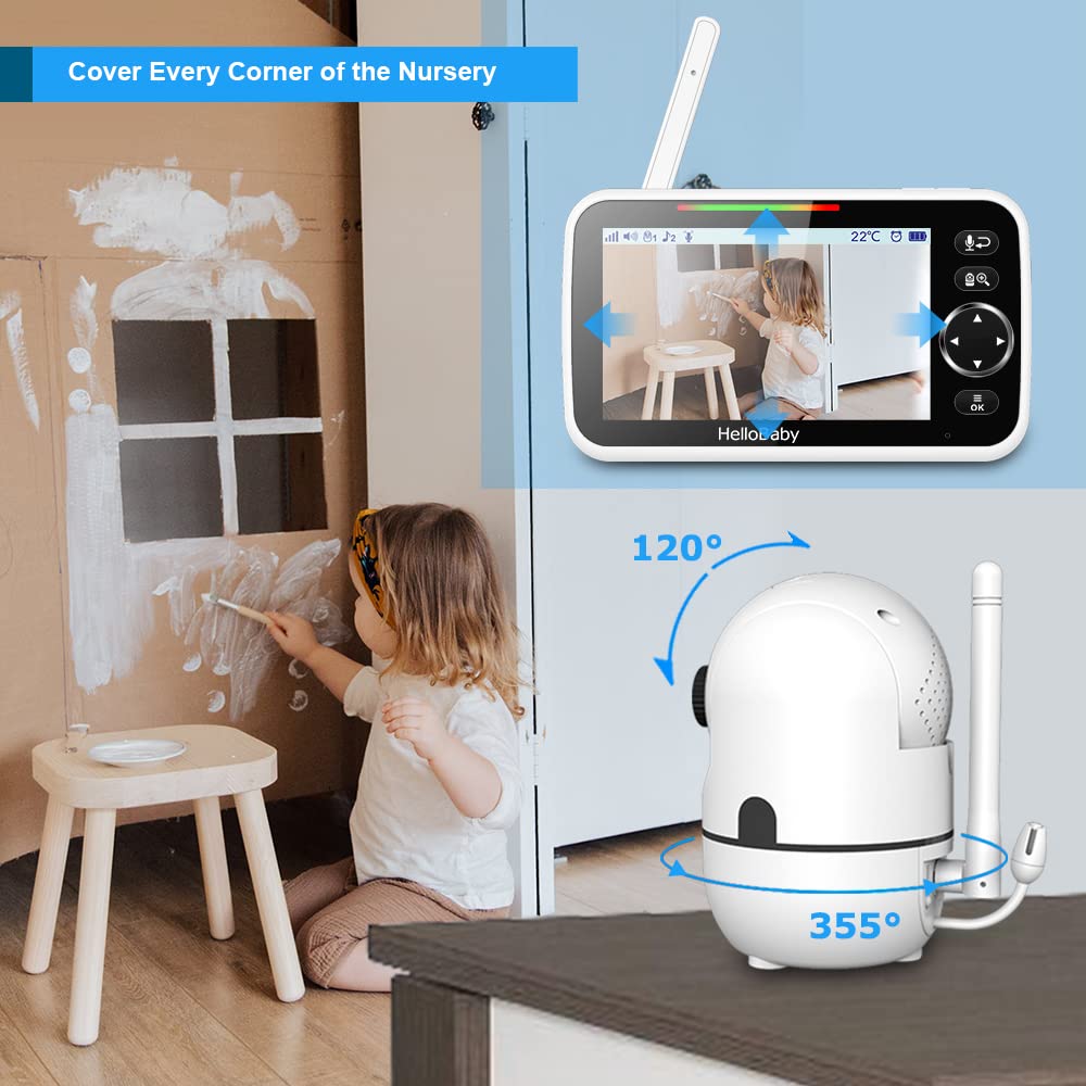 HelloBaby Baby Monitor No WiFi with Mount, 5'' IPS Screen and 30-Hour Battery Life with VOX Mode, Baby Phone with Camera and Audio, Portable Travel Hello Baby Monitor with Flexible Mount
