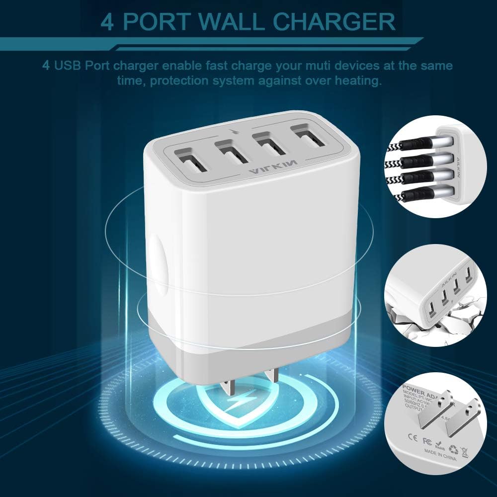 USB Charger Cube, Wall Charger Plug, AILKIN 4.8A 4-Muti Port USB Adapter