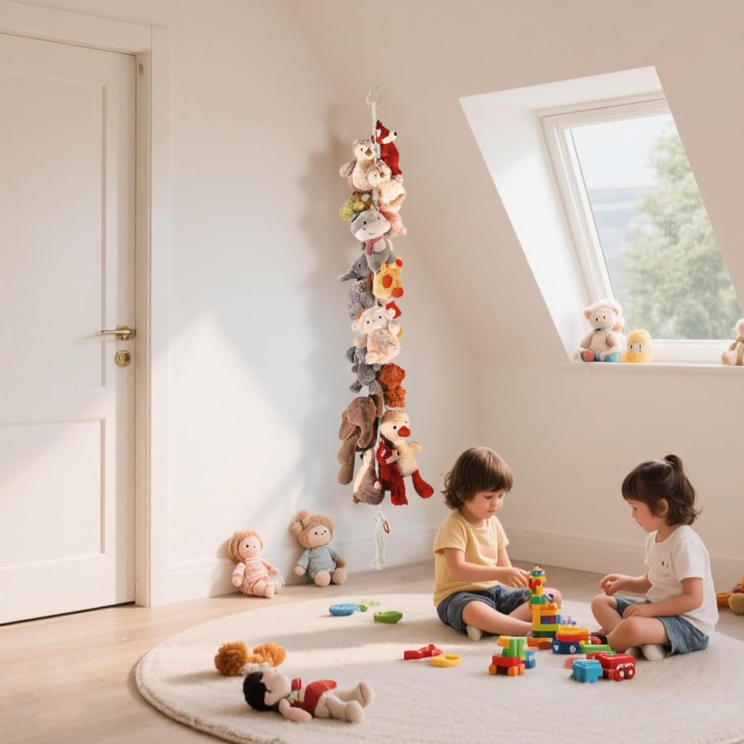CERETIA 80" Stuffed Animal Organizer Chain, Wall Corner Storage, White