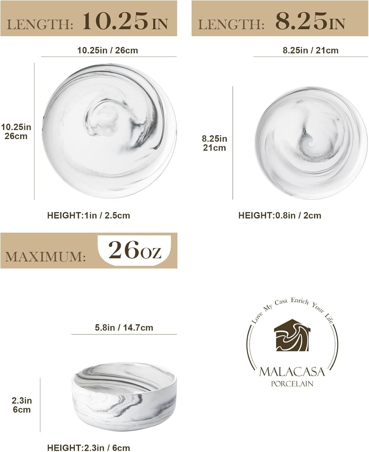 MALACASA 12 Pcs Porcelain Plates and Bowls Sets,Dinnerware Set for 4,Grey